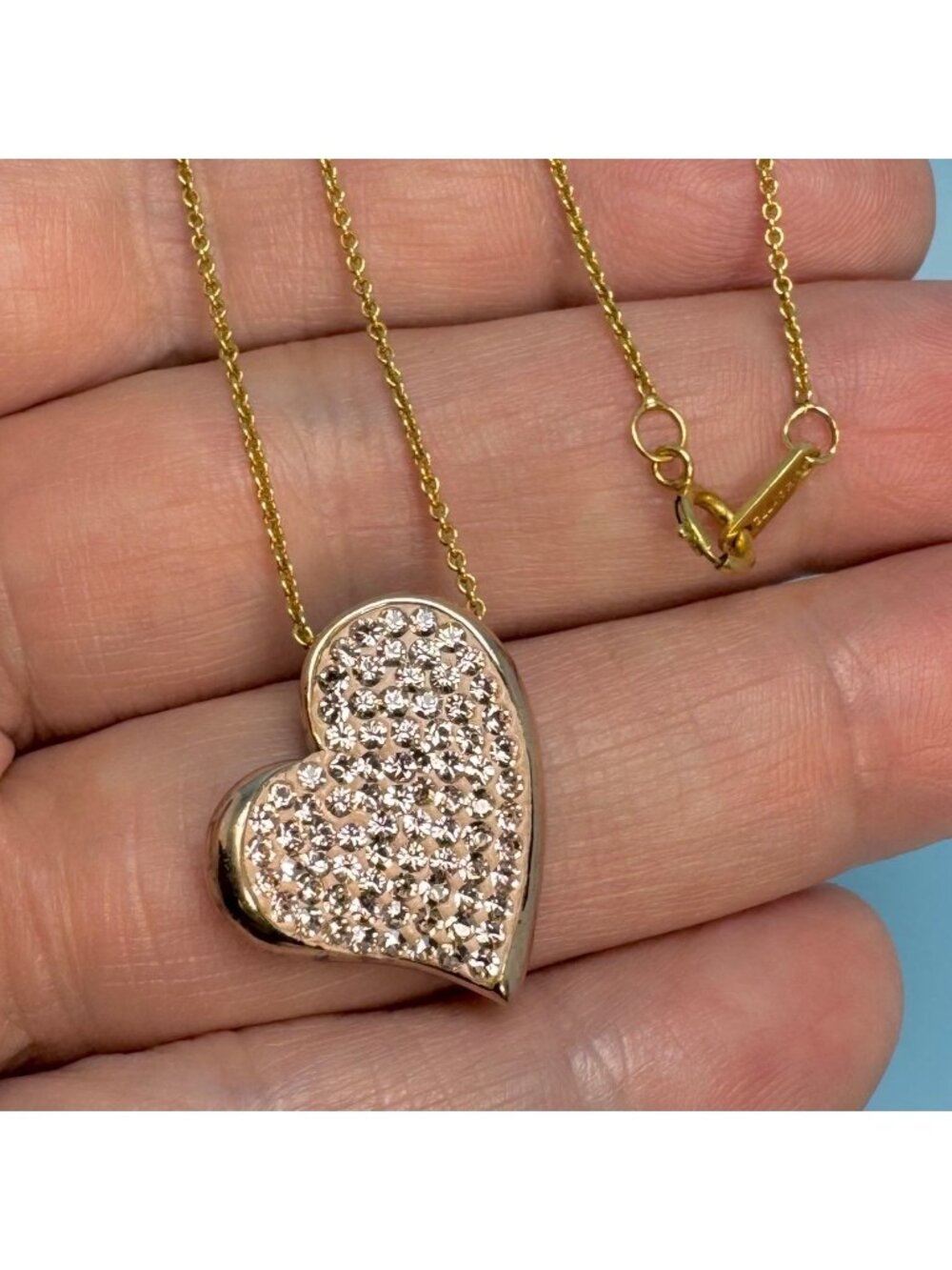 Pink CZ Gold Over Sterling Silver 925 Heart Pendant Pink Enamel 18''